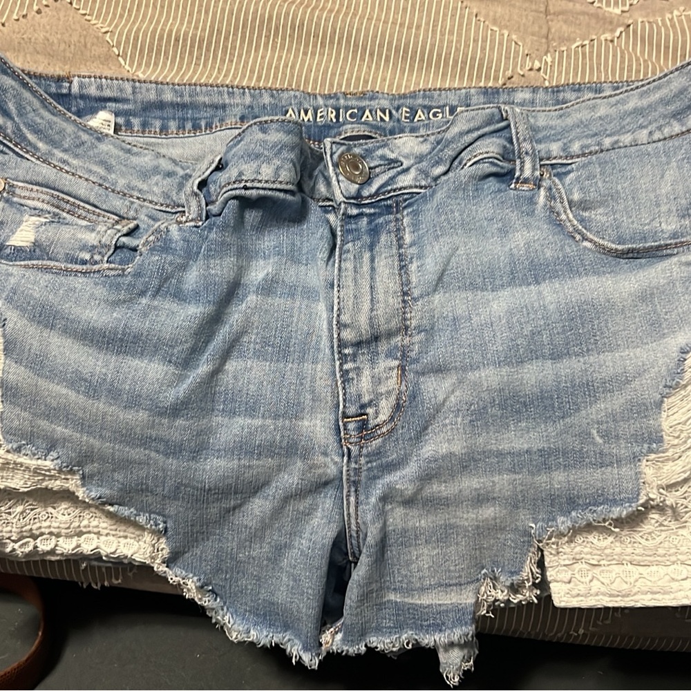 American Eagle Outfitters Light Blue Frayed Jean Shorts